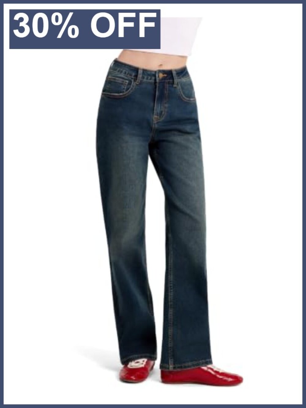 Women's Straight Leg Mid Rise Stretch Denim Jeans Y2k Casual Pants